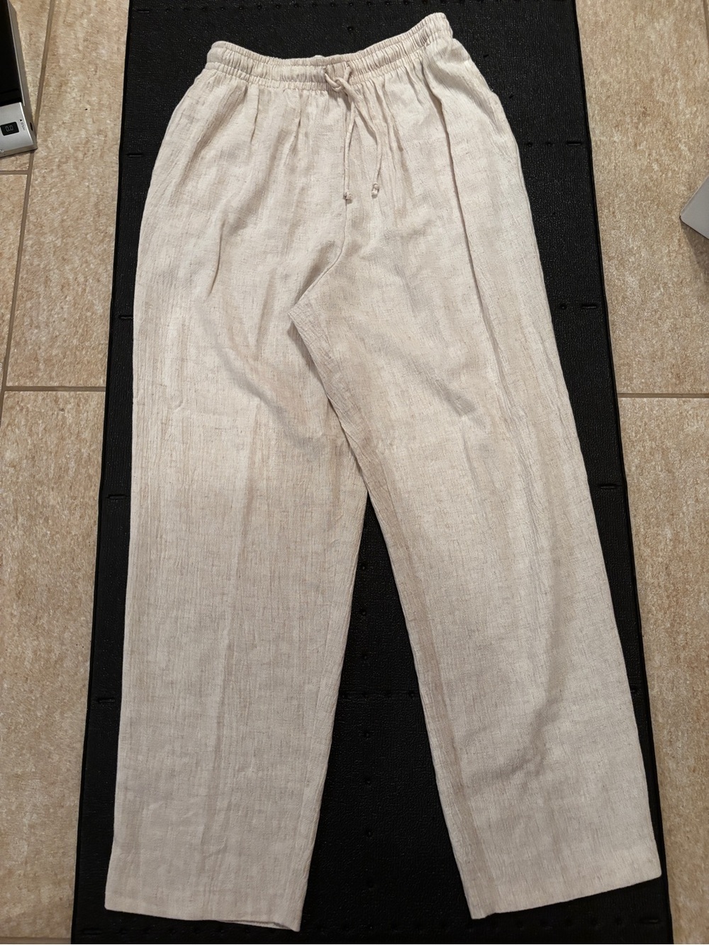 Alfred Dunner Beige Linen Drawstring Straight Leg Pants Size 14